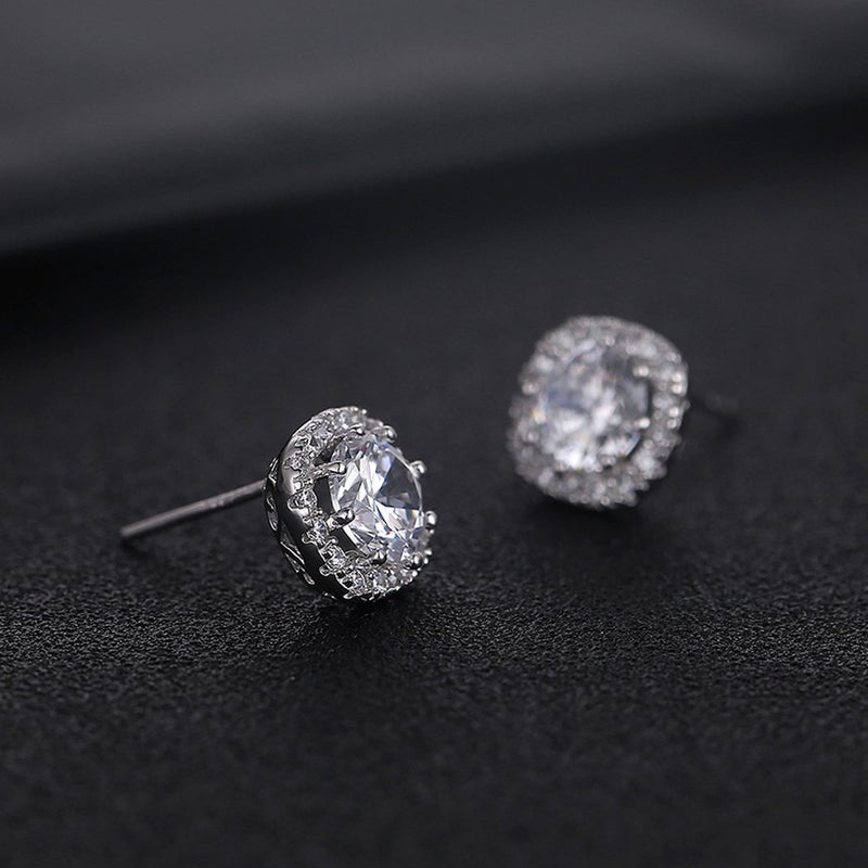 SBLING Platinum Plated Cubic Zirconia Cushion Shape Halo Stud Earrings (1.90 cttw) - Image 3